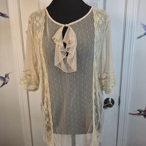Vintage Sheer Lace Swiss Dot Cardigan Blouse 1X | Cottagecore Fairy Whimsigoth